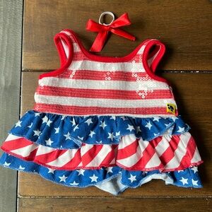 Build a Bear Patriotic Sparkly Dress and Bow Red White and Blue
